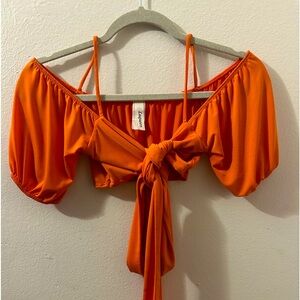 tied up crop top, orange